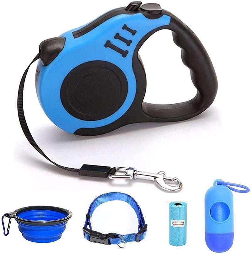 Gbivbe Retractable Dog Leash for Medium & Small Dogs & Cats - 16.5FT Tangle Free Heavy Duty Walking Leash with Anti Slip Handle, Pause & Lock Strong Nylon Tape, Blue - Image 1